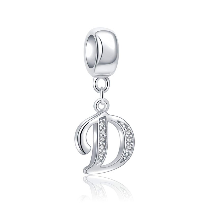 ABUN 925 Sterling Silver Charms Alphabet Beads fit Pandora Charm Bracelets A-Z Letter Initial Spacer Dangle Clear CZ Stone Authentic for Snake Chain Bracelets (D) - Image 1